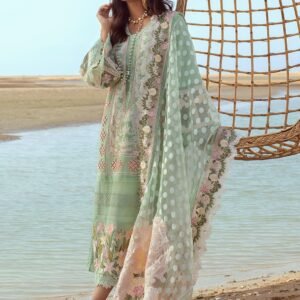 Crimson Premium Chikan Kari Lawn Cotton Eid Collection – 3 Piece Unstitched Suit with Jacquard Dupatta