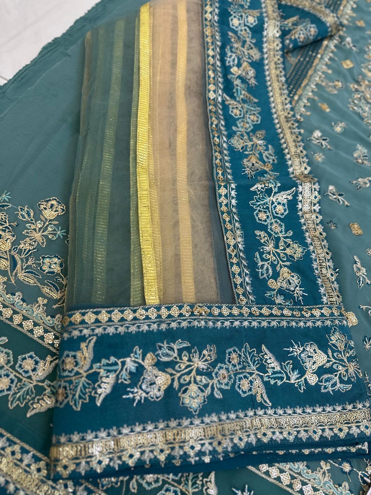 Charizma Chiffon & Net 3 Piece Embroidered Luxury Suit with Adda Work - Image 9