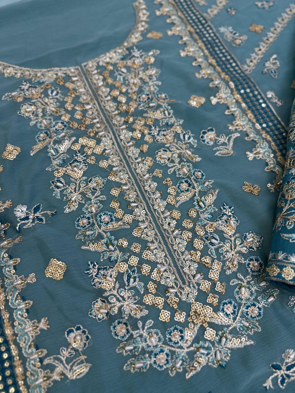 Charizma Chiffon & Net 3 Piece Embroidered Luxury Suit with Adda Work - Image 10