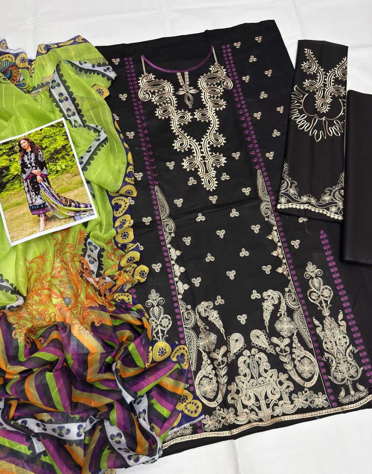 Sadaf Fawad Luxury Embroidered Airjet Lawn 3 Piece Suit – Eid Collection - Image 3