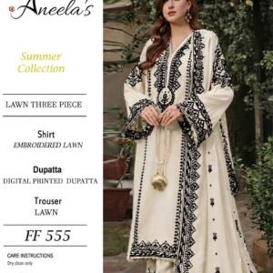 Aneelas Luxury Embroidered Airjet Lawn 3PC Suit – Summer Collection